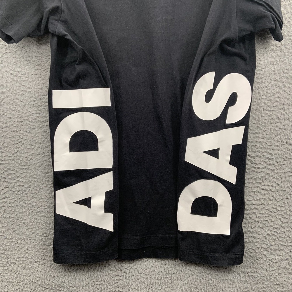 Adidas T-Shirt Mens Medium Black Crewneck Cotton Tee White Logo Athletic